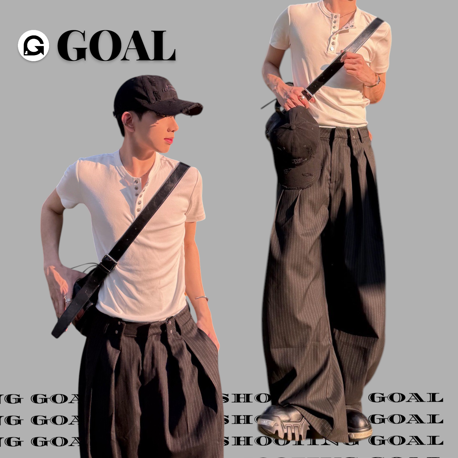 (GOAL)打褶條紋西裝落地彎刀褲 CK6857 Y6059