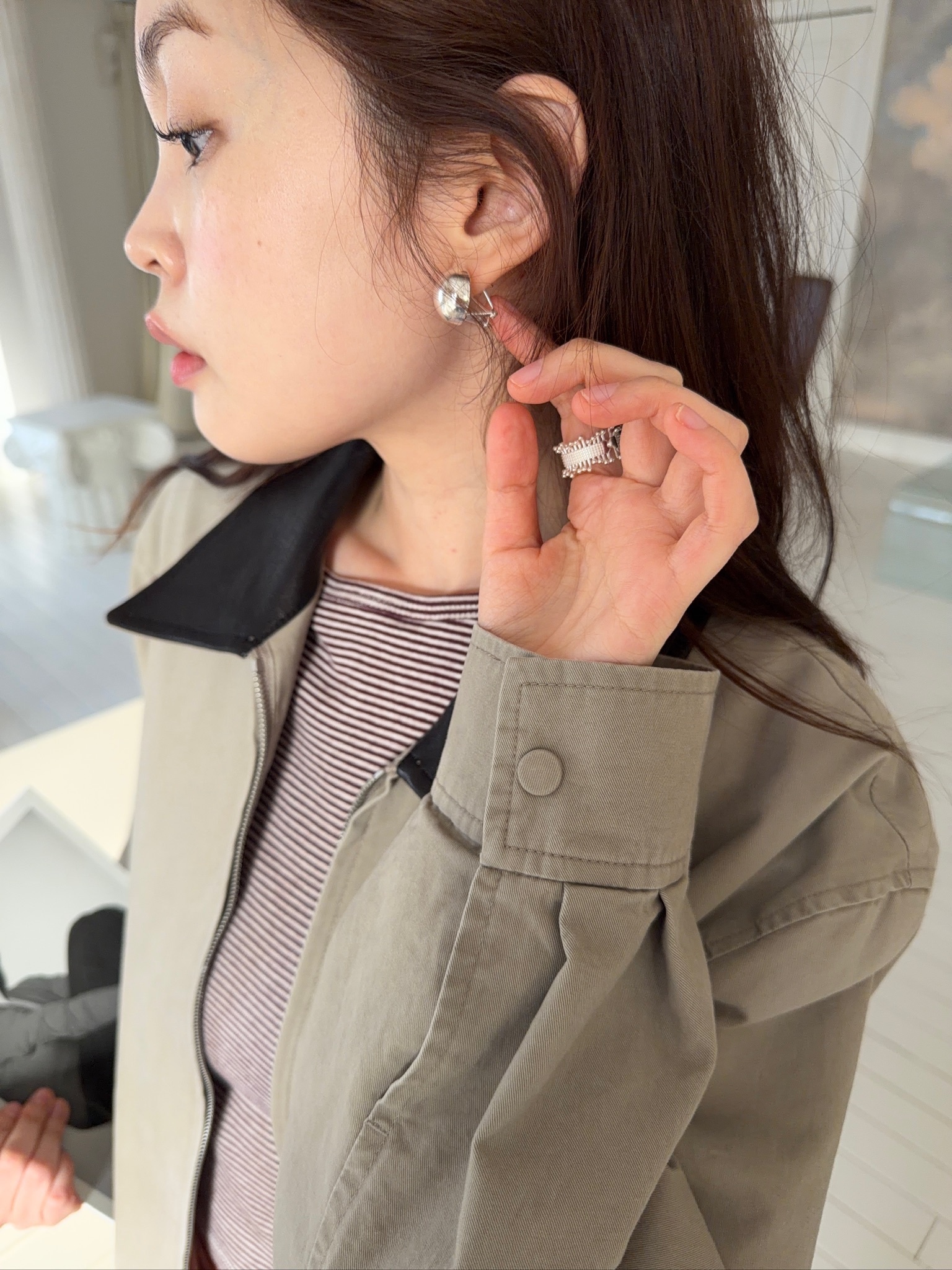 A94/半截球球純銀耳環