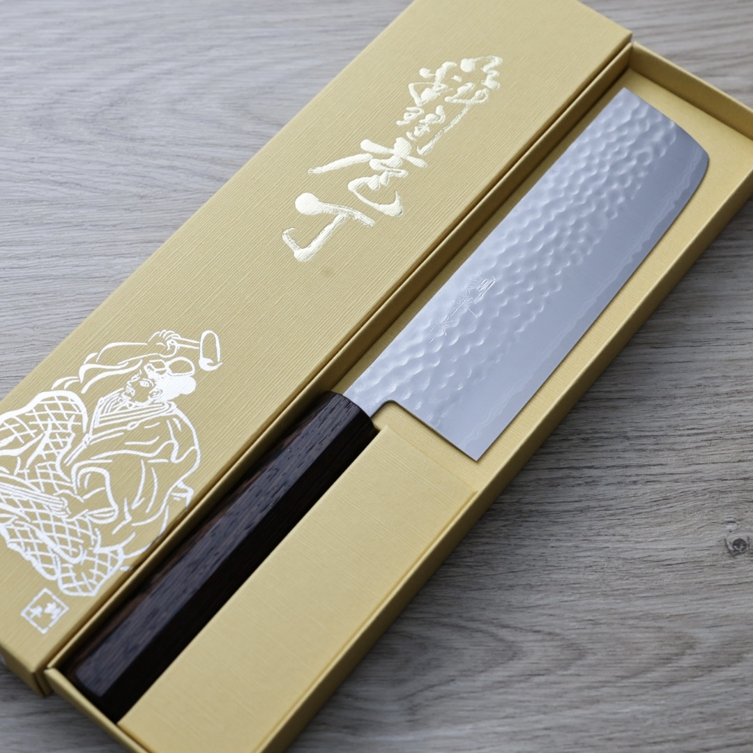 增谷訓生 寬版菜切 165mm VG10鋼 刻流 和柄
