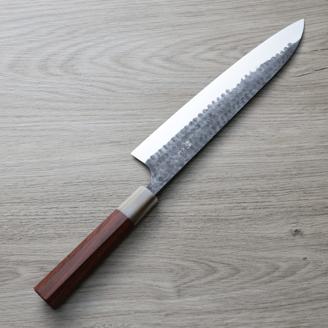 安立打刃物 牛刀 240mm 青紙超級鋼 黑打鎚目