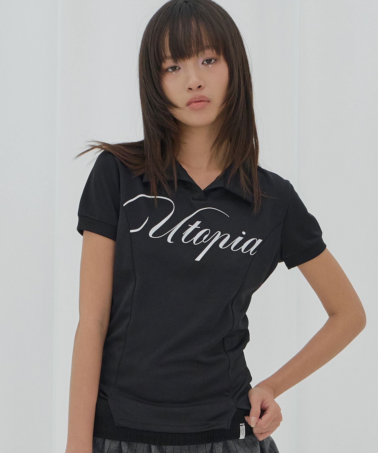 FANCY CLUB 烏托邦翻領T恤 黑色 F26QB055BK