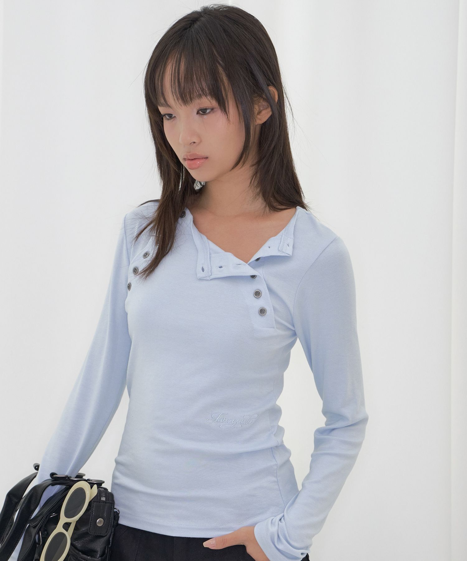 FANCY CLUB Move 鈕扣長袖上衣 天空藍 F26QB048SK