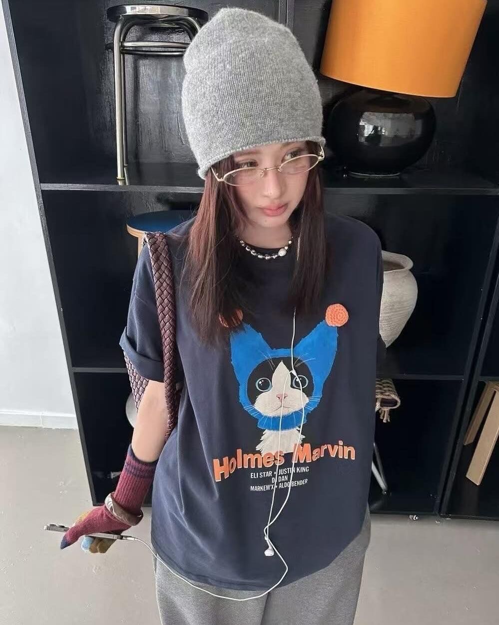 【可愛到炸的貓咪立體編織毛球造型棉tee】（現貨）