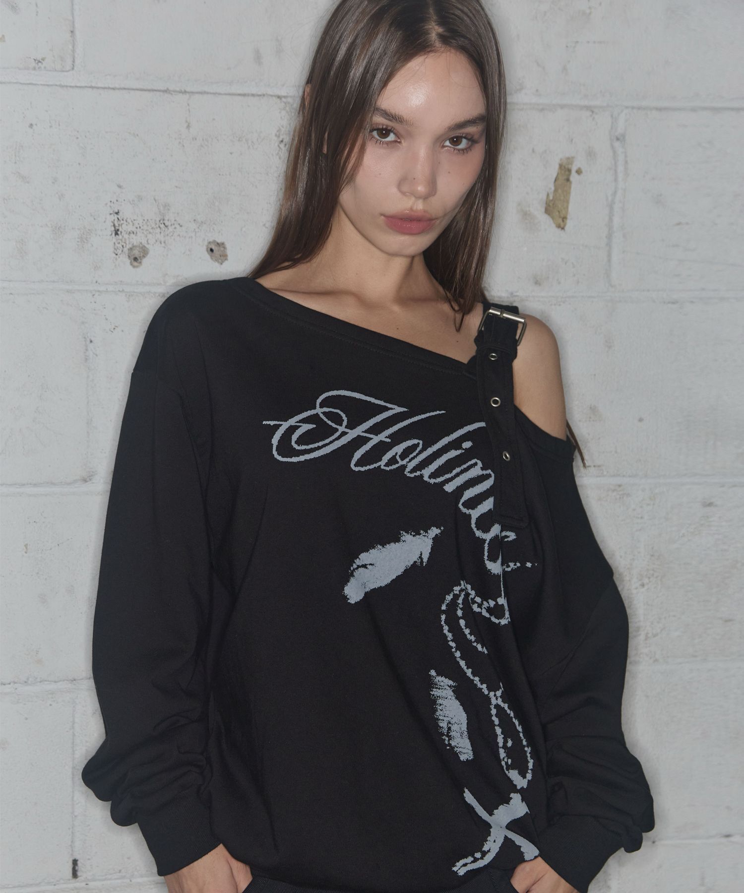 FANCY CLUB 單肩扣環大學T F24ZB063BK