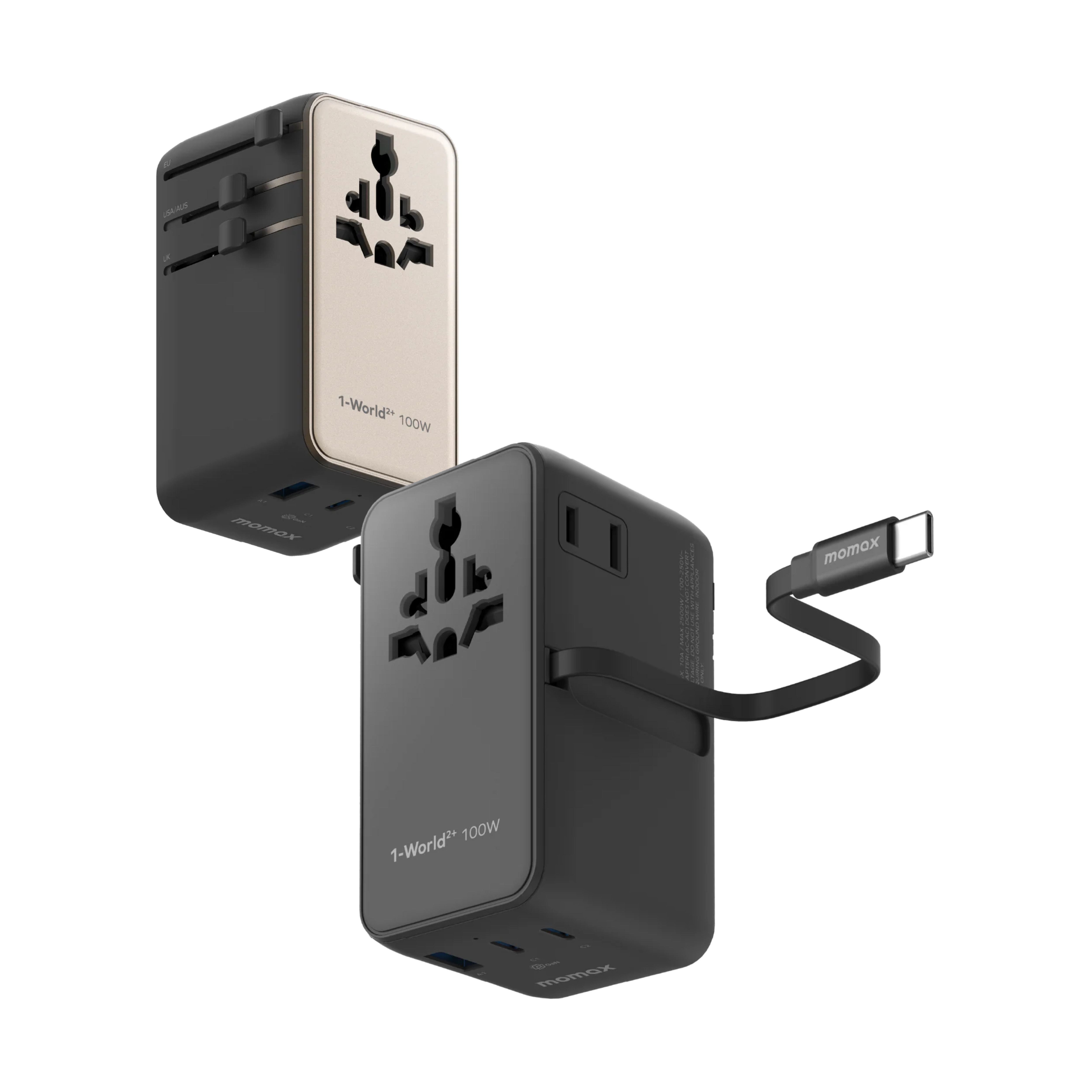 Momax 1-World²⁺ 100W GaN 通用旅行轉插 (附USB-C可伸縮充電線)