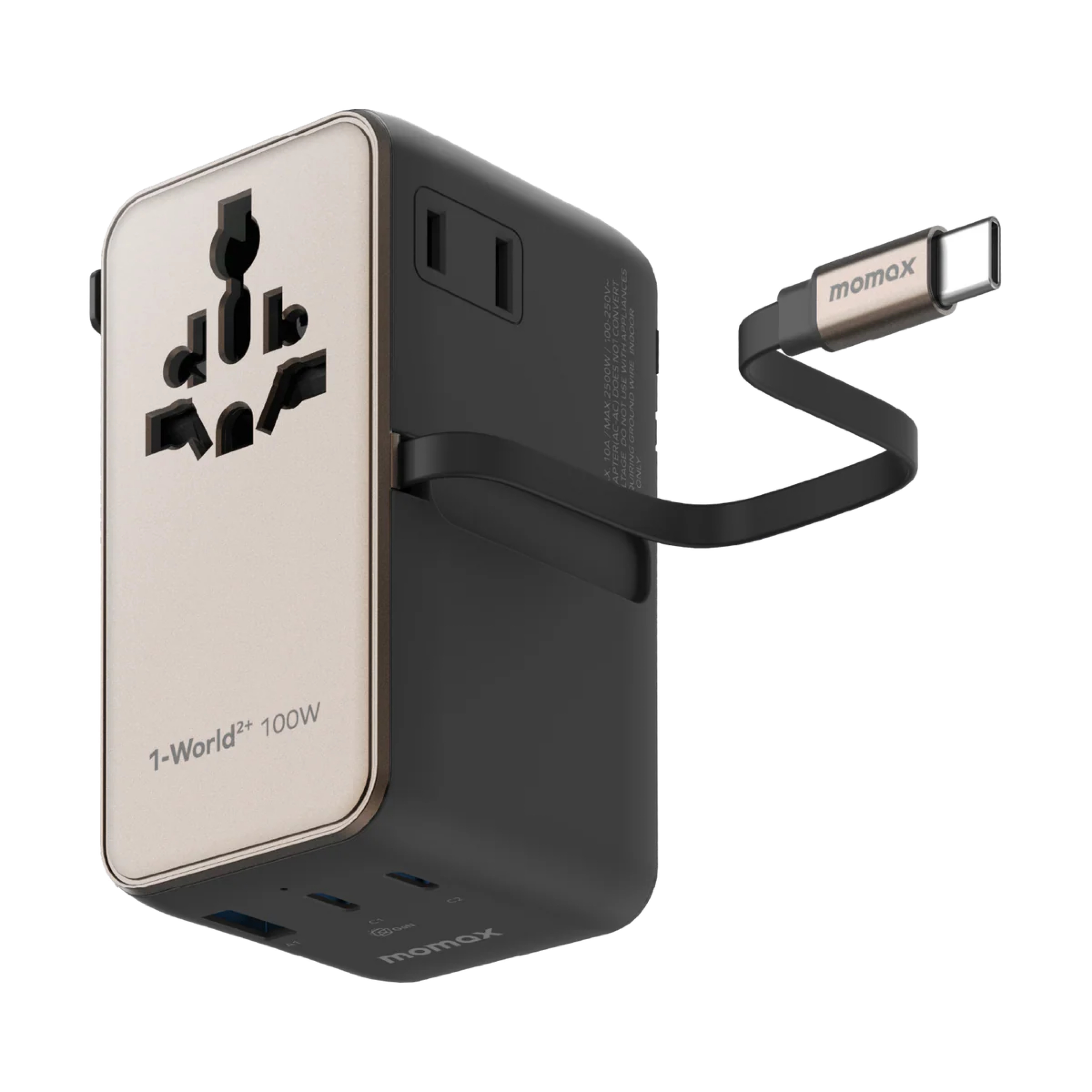 Momax 1-World²⁺ 100W GaN 通用旅行轉插 (附USB-C可伸縮充電線)