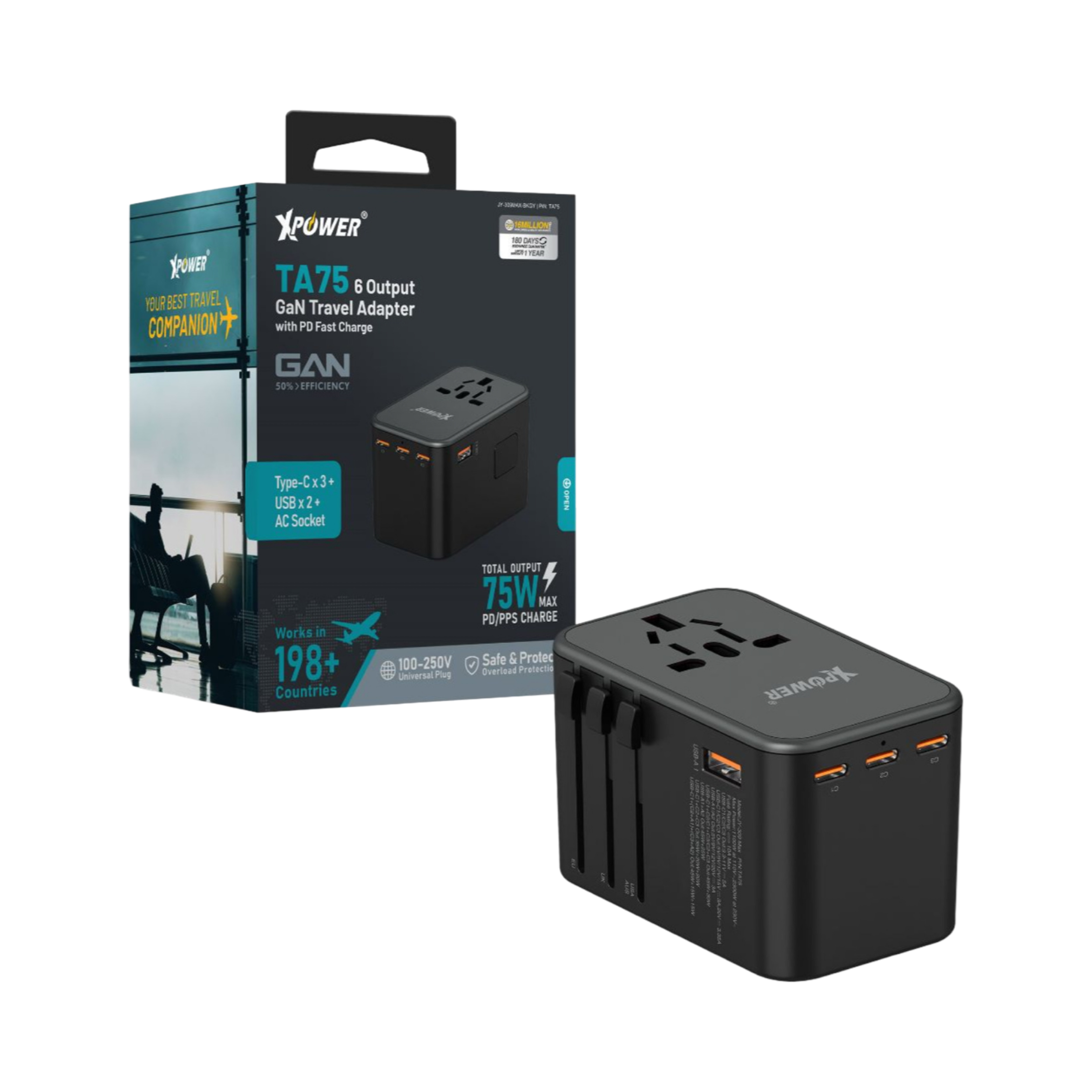 Xpower TA75 75W GaN 通用旅行轉插