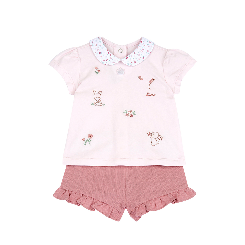 花園派對-花朵領繡圖短袖套裝