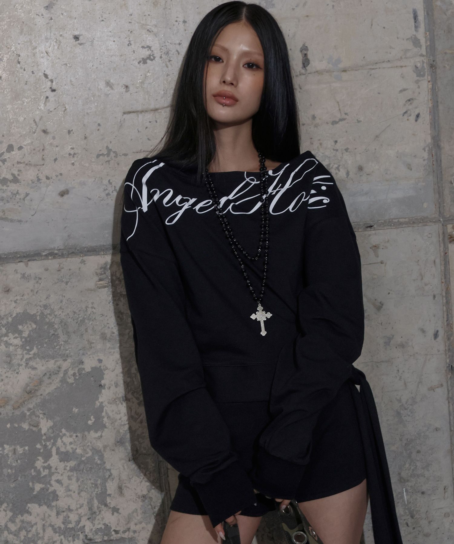 FANCY CLUB 船領蝴蝶結衛衣 (BLACK) F25ZB018BK