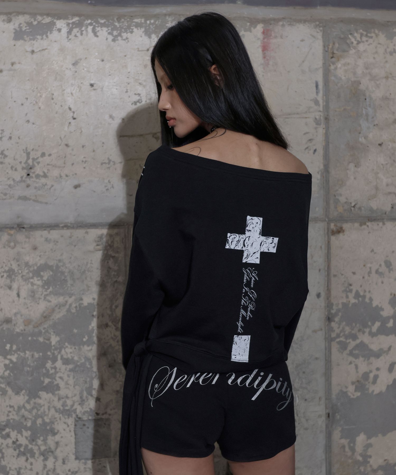 FANCY CLUB 船領蝴蝶結衛衣 (BLACK) F25ZB018BK