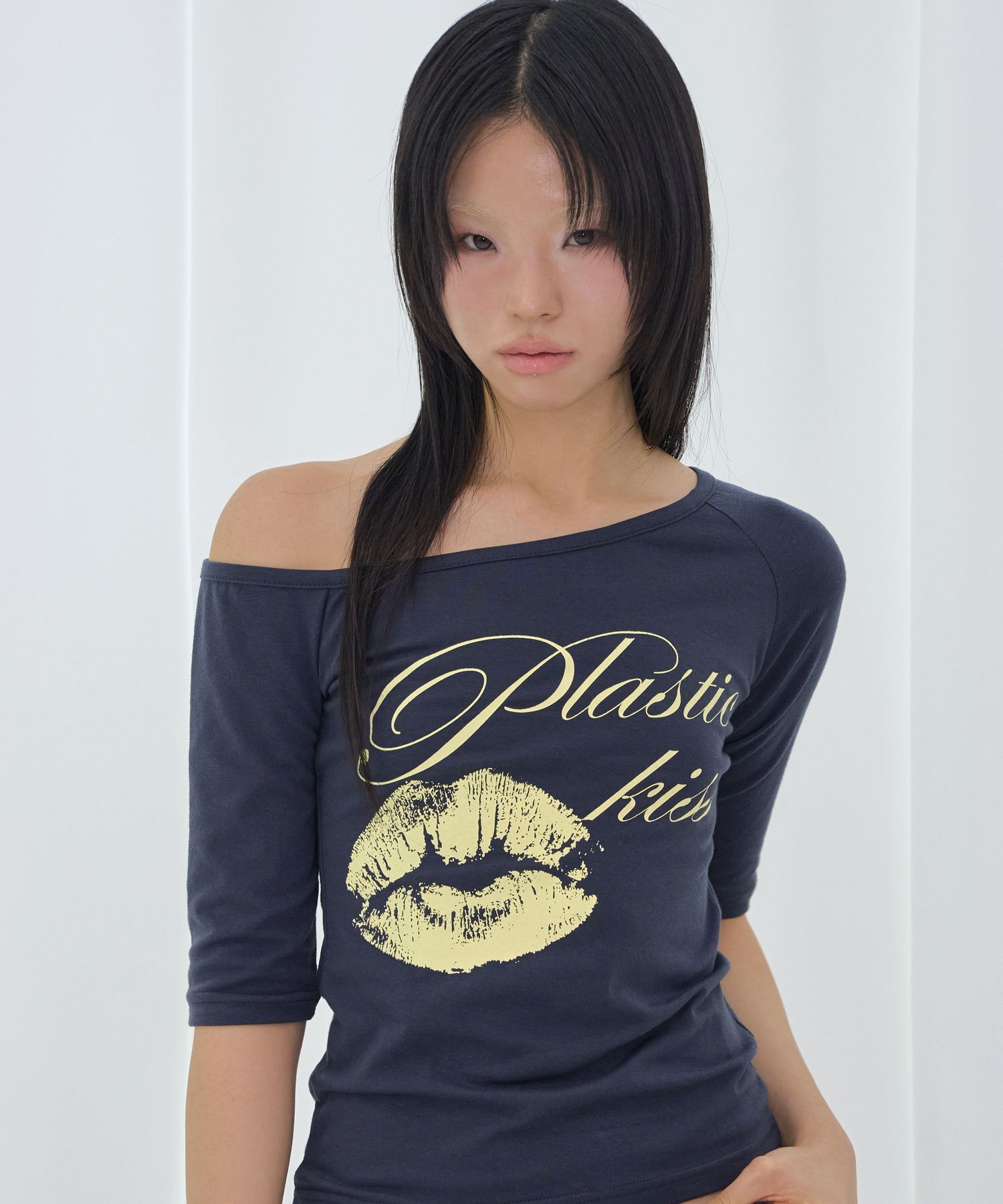 FANCY CLUB Plastic Kiss 單肩上衣 海軍藍 F26QB051NV