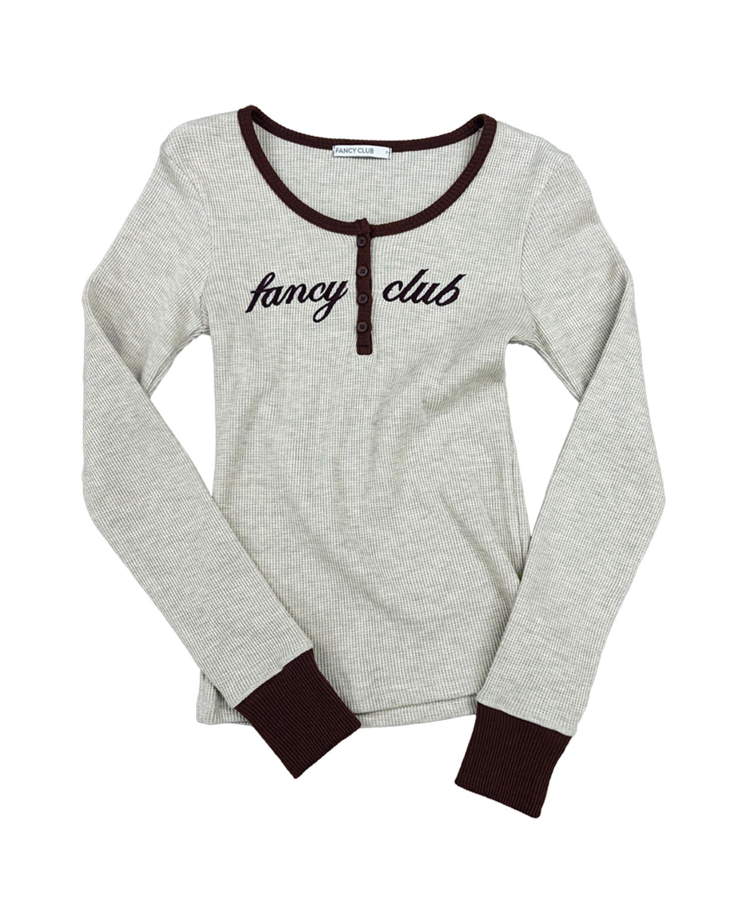 FANCY CLUB 亨利領華夫格長袖上衣 F26QB046OT