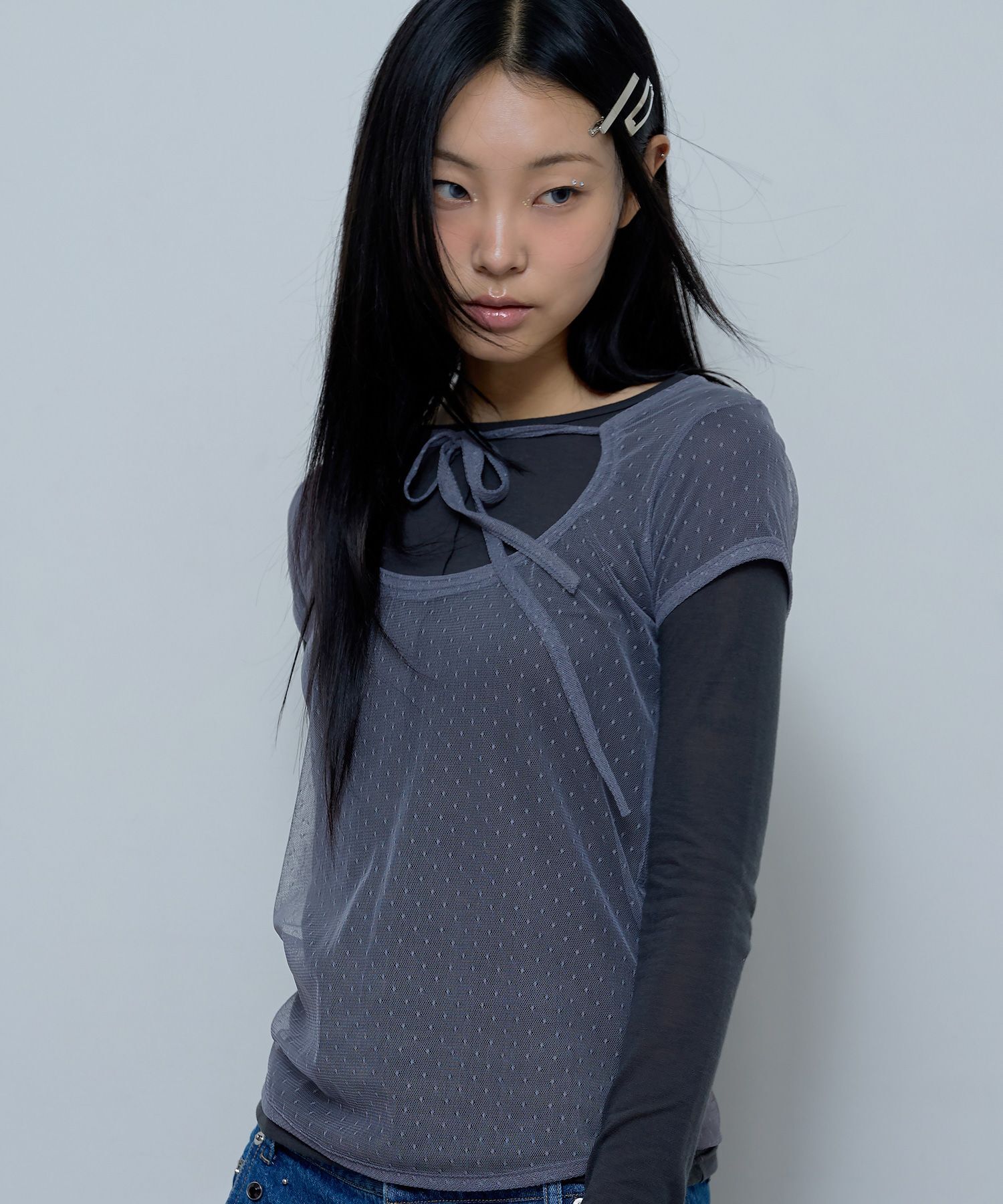 FANCY CLUB 3-Way 點點疊穿長袖上衣 灰色 F24ZB071GR