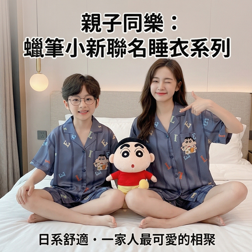 【蠟筆小新】美式條紋開襟套裝（親子款）