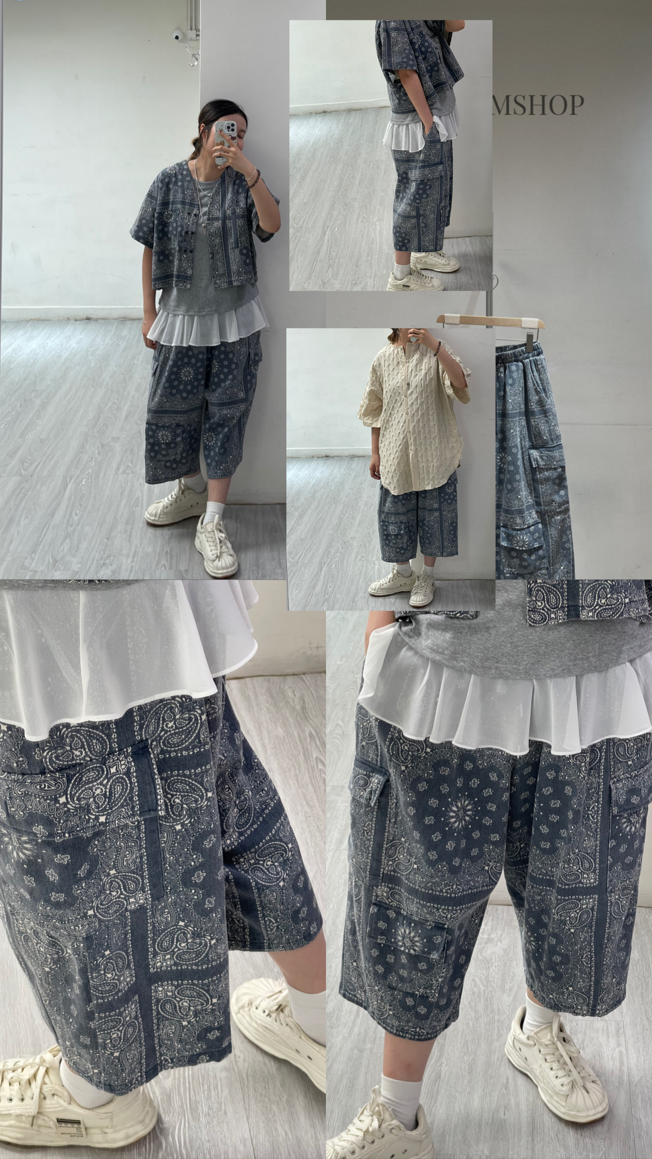 03725a/民族風牛仔色匿藏口袋中長褲裙　23-42/46/31