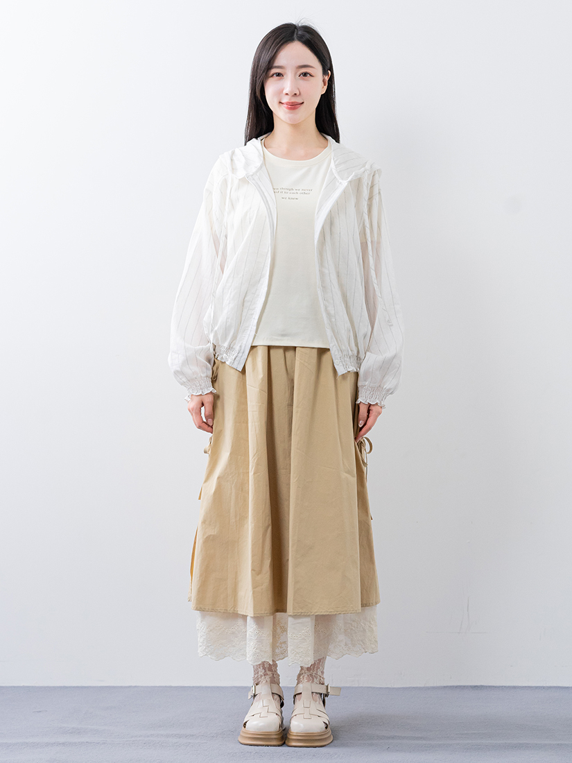 條紋棉麻外套涼感棉上衣側綁帶層次長裙組合