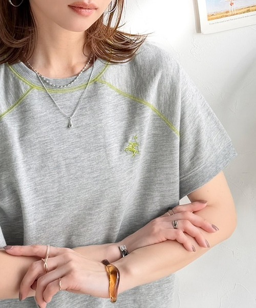 日本🇯🇵連線 Classical Elf 刺繡插肩袖撞色拼接T恤 寬鬆 簡約 休閒  短袖 T恤 4色(任買兩件711免運)/預購