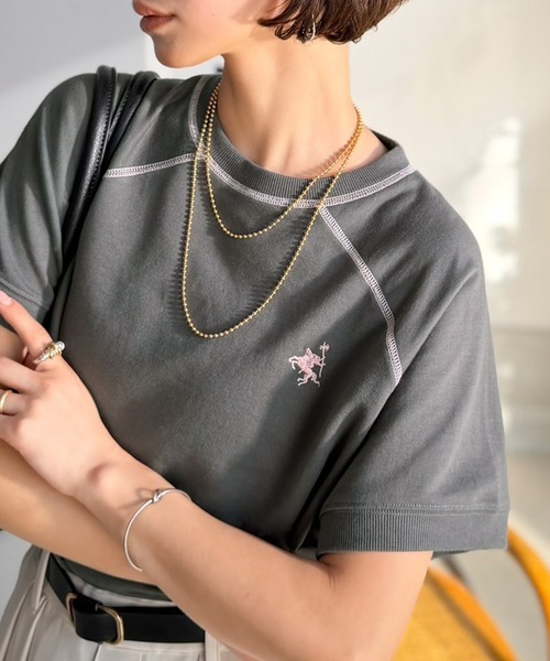 日本🇯🇵連線 Classical Elf 刺繡插肩袖撞色拼接T恤 寬鬆 簡約 休閒  短袖 T恤 4色(任買兩件711免運)/預購