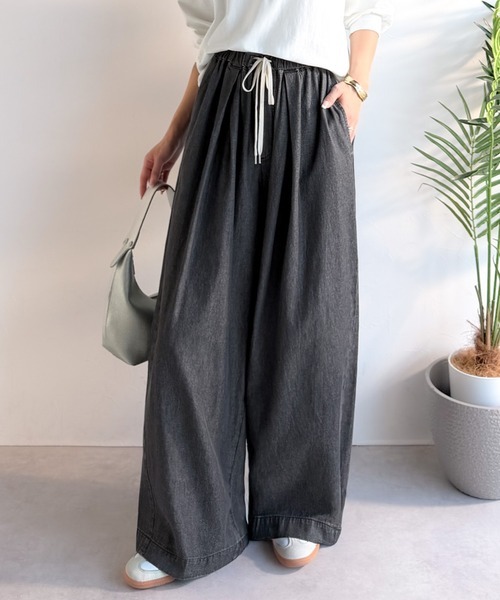 日本🇯🇵連線 JAVA 抽繩輕薄寬鬆牛仔長褲 腰部後鬆緊 男女可穿 寬褲 休閒褲 牛仔褲 闊腿褲 落地褲 長褲 3色(任買兩件7-11免運)/預購