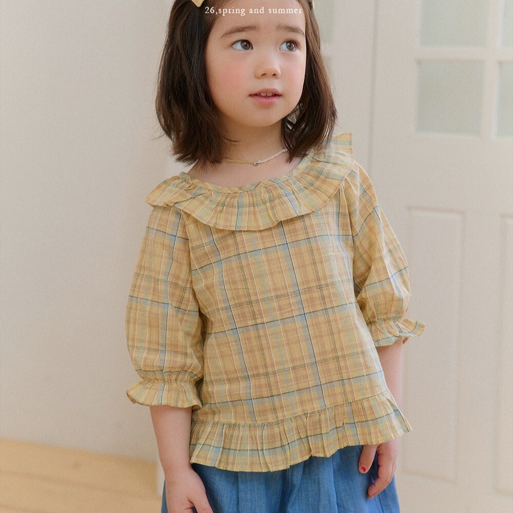 90-130 AM 設計師格紋荷葉領上衣 2色