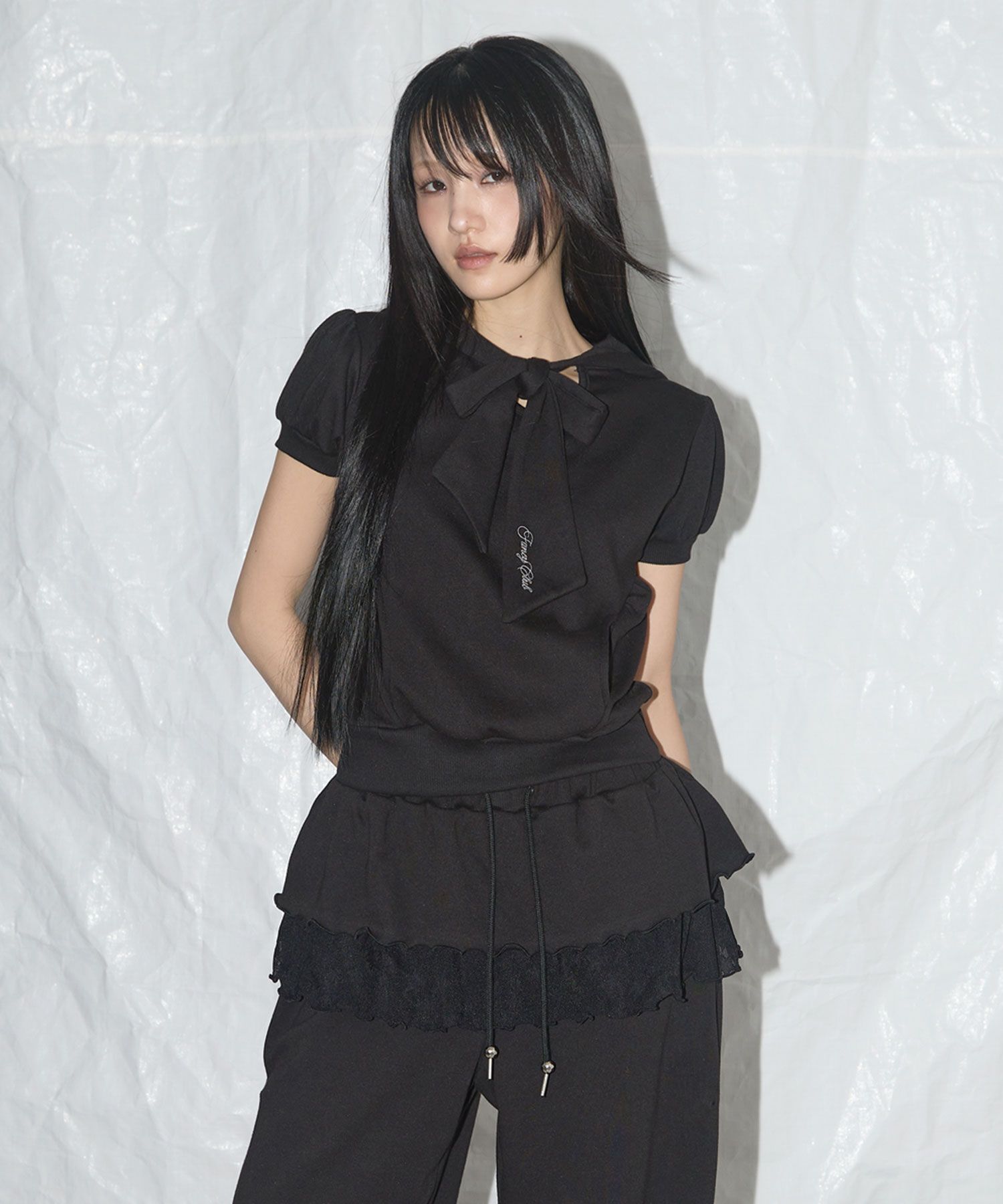 FANCY CLUB 澎澎圓領圍巾帽T F25QB081BK