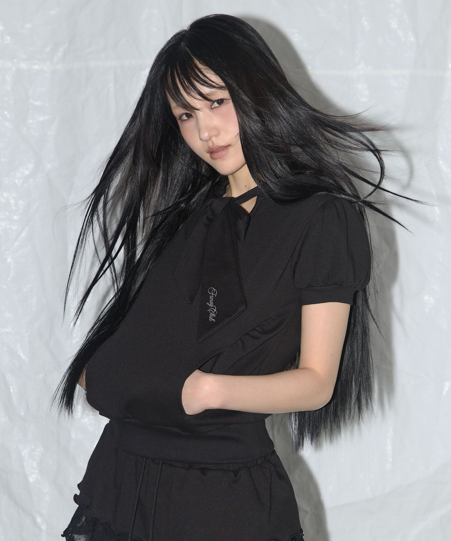 FANCY CLUB 澎澎圓領圍巾帽T F25QB081BK