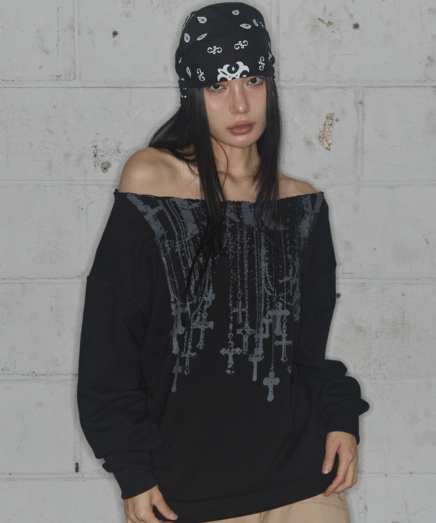 FANCY CLUB 項鍊單肩衛衣 F25ZB037BK