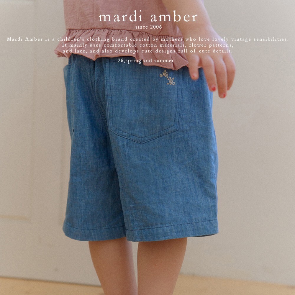 90-130 AM 設計師口袋刺繡牛仔短褲 2色