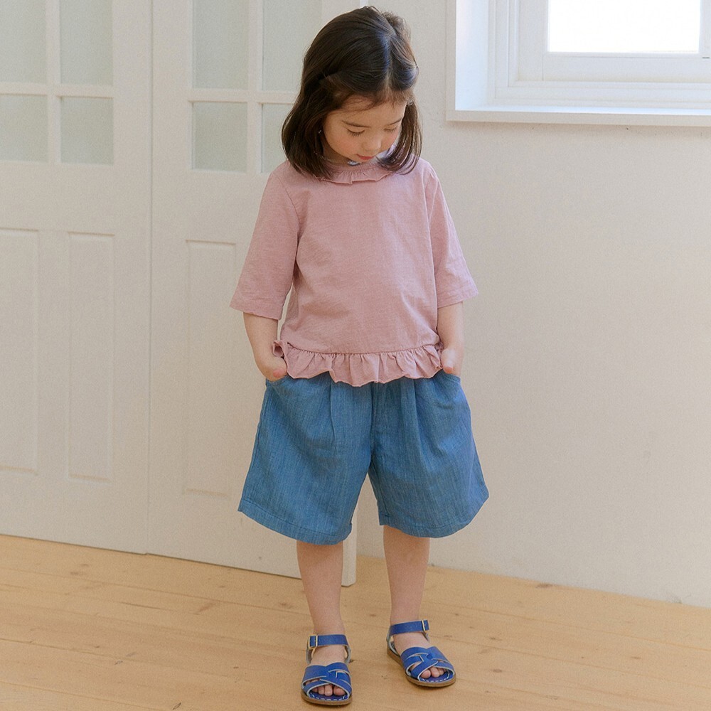 90-130 AM 設計師口袋刺繡牛仔短褲 2色