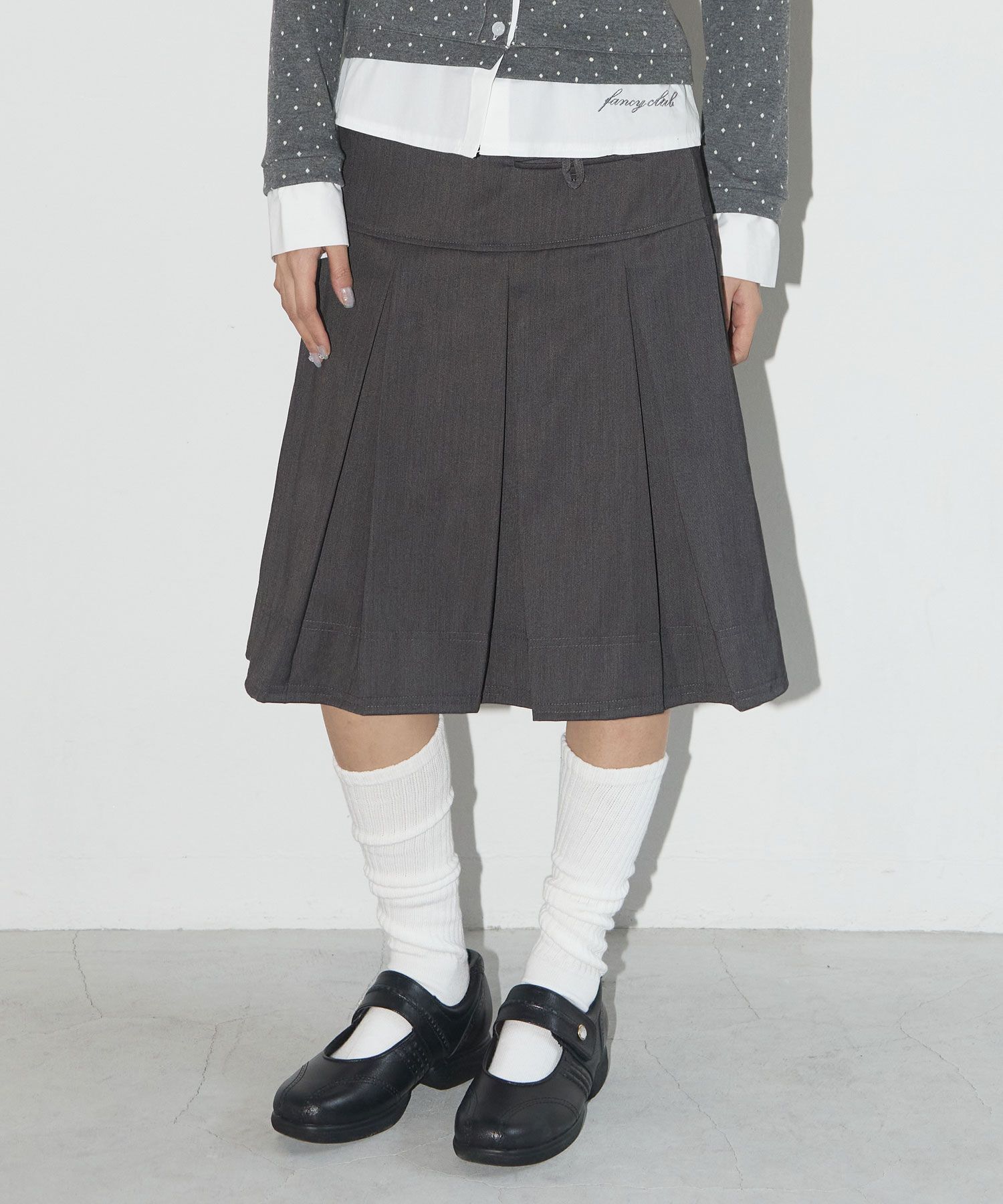 FANCY CLUB 正式感鈕扣百褶中長裙 F24QD871GR1