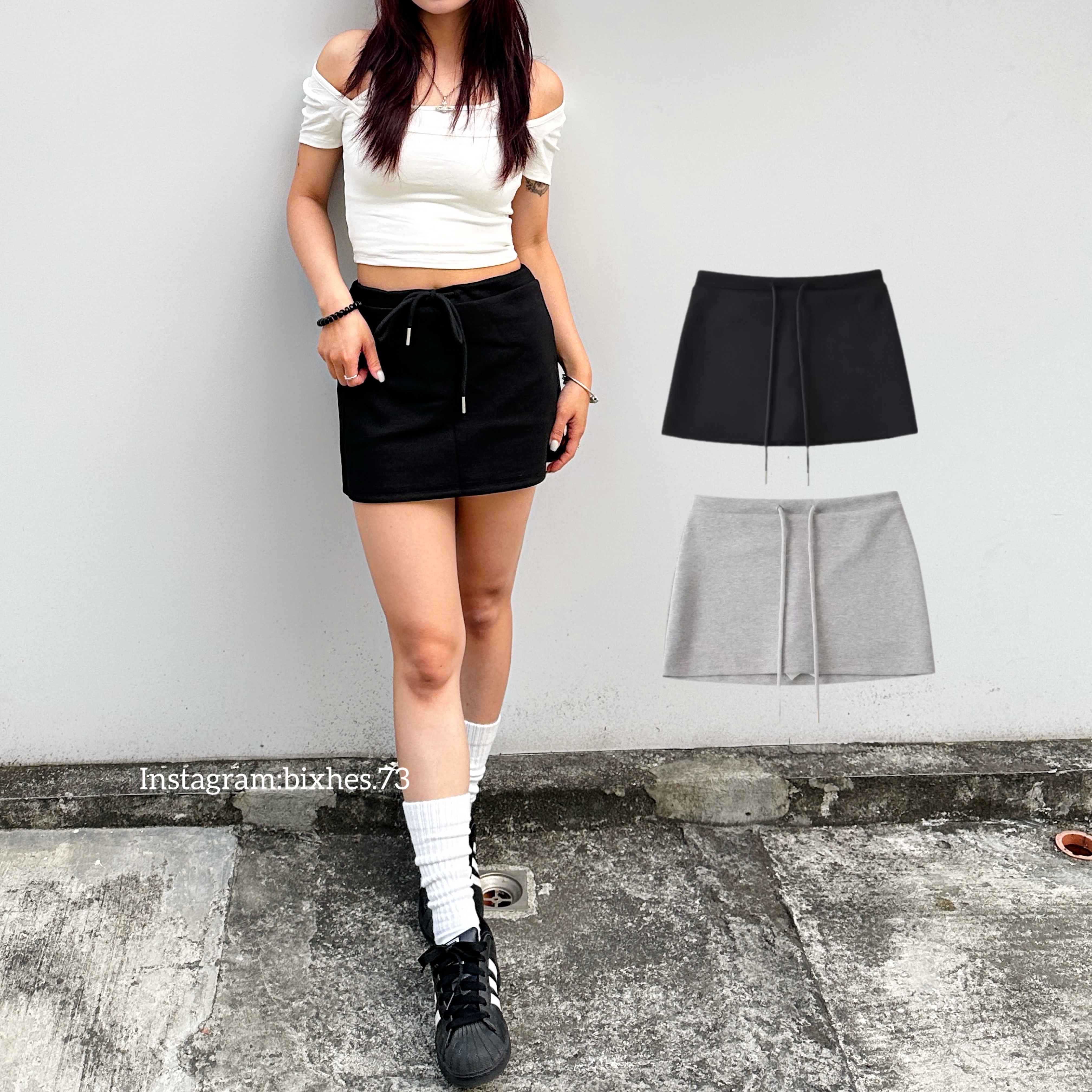 棉質包臀抽繩短裙(D00024)