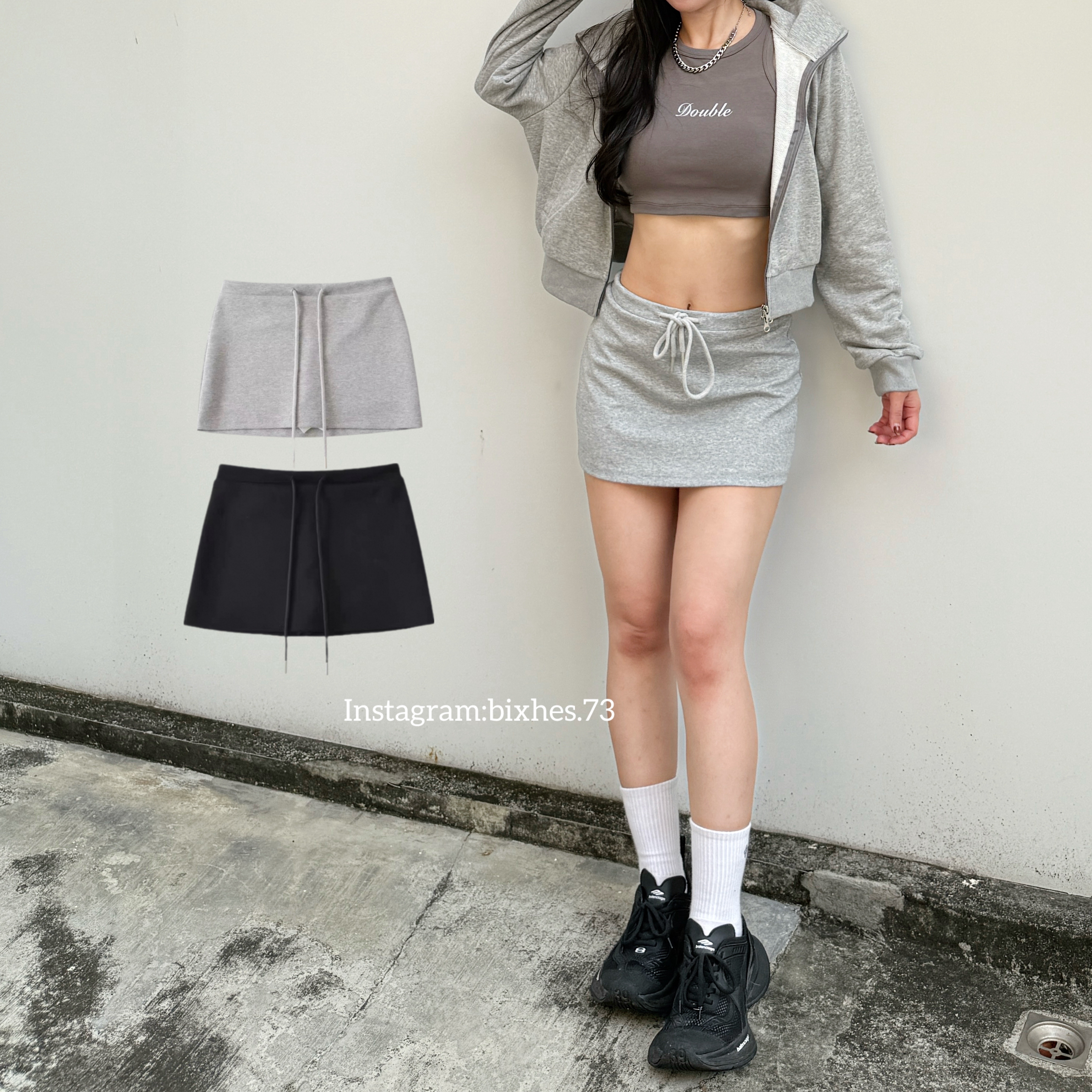 棉質包臀抽繩短裙(D00024)