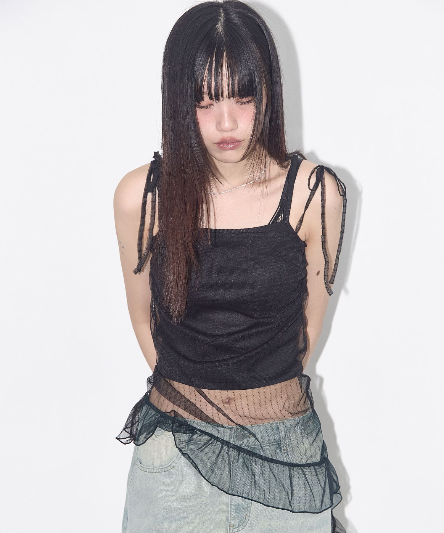 FANCY CLUB 蕾絲抽皺層次洋裝 F25QD815BK