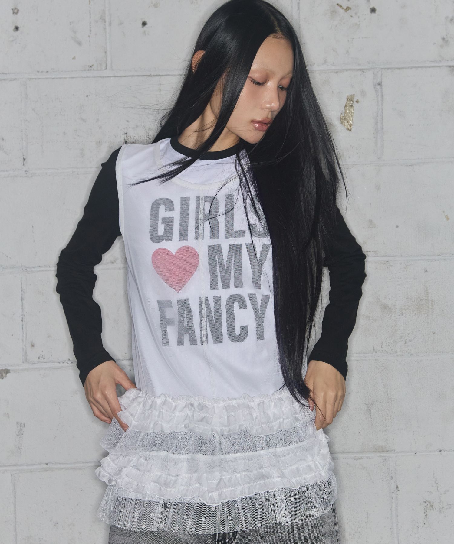 FANCY CLUB 長袖上衣 & 圓點層次洋裝套裝 F24ZB068xZD880