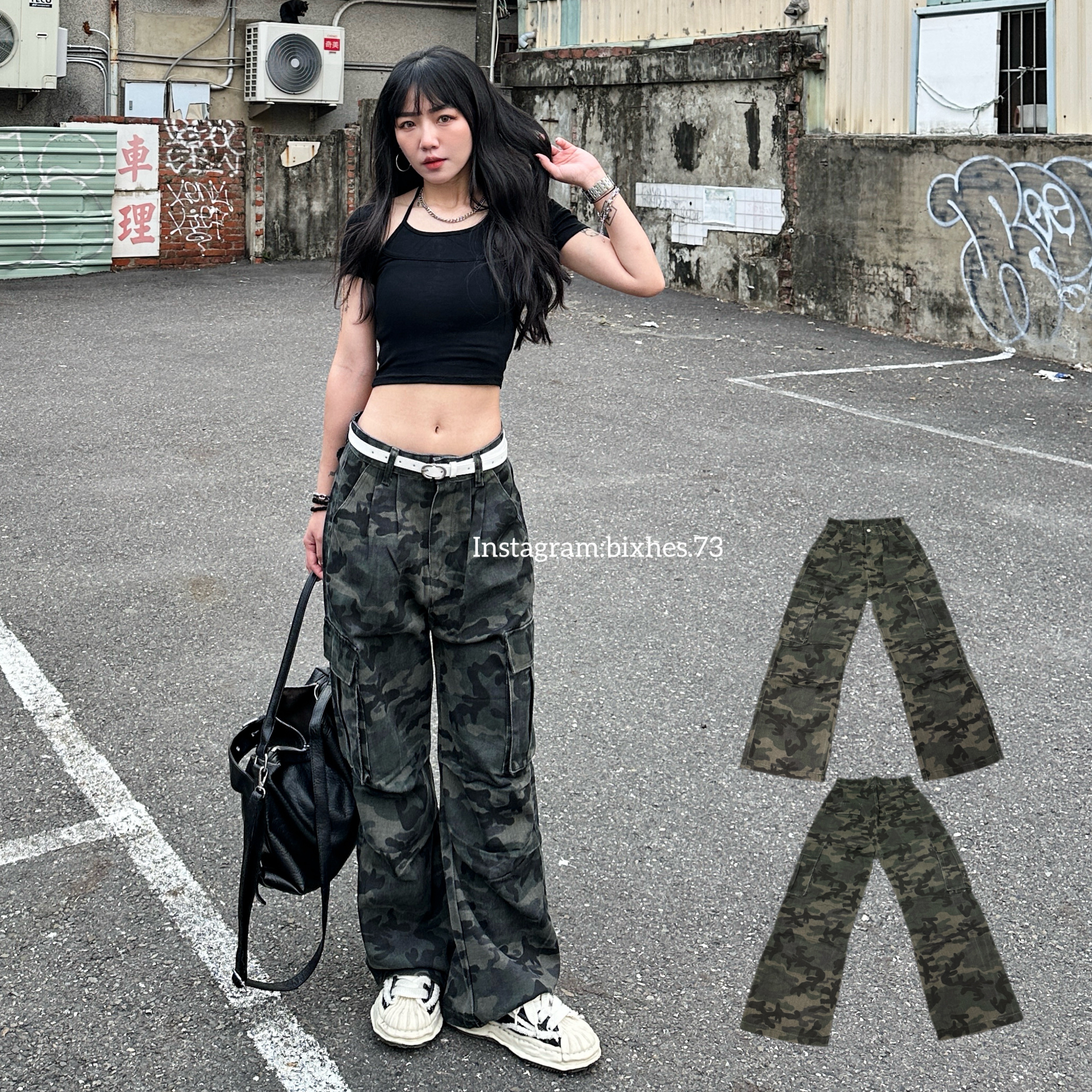 迷彩大口袋寬版長褲(E00008)