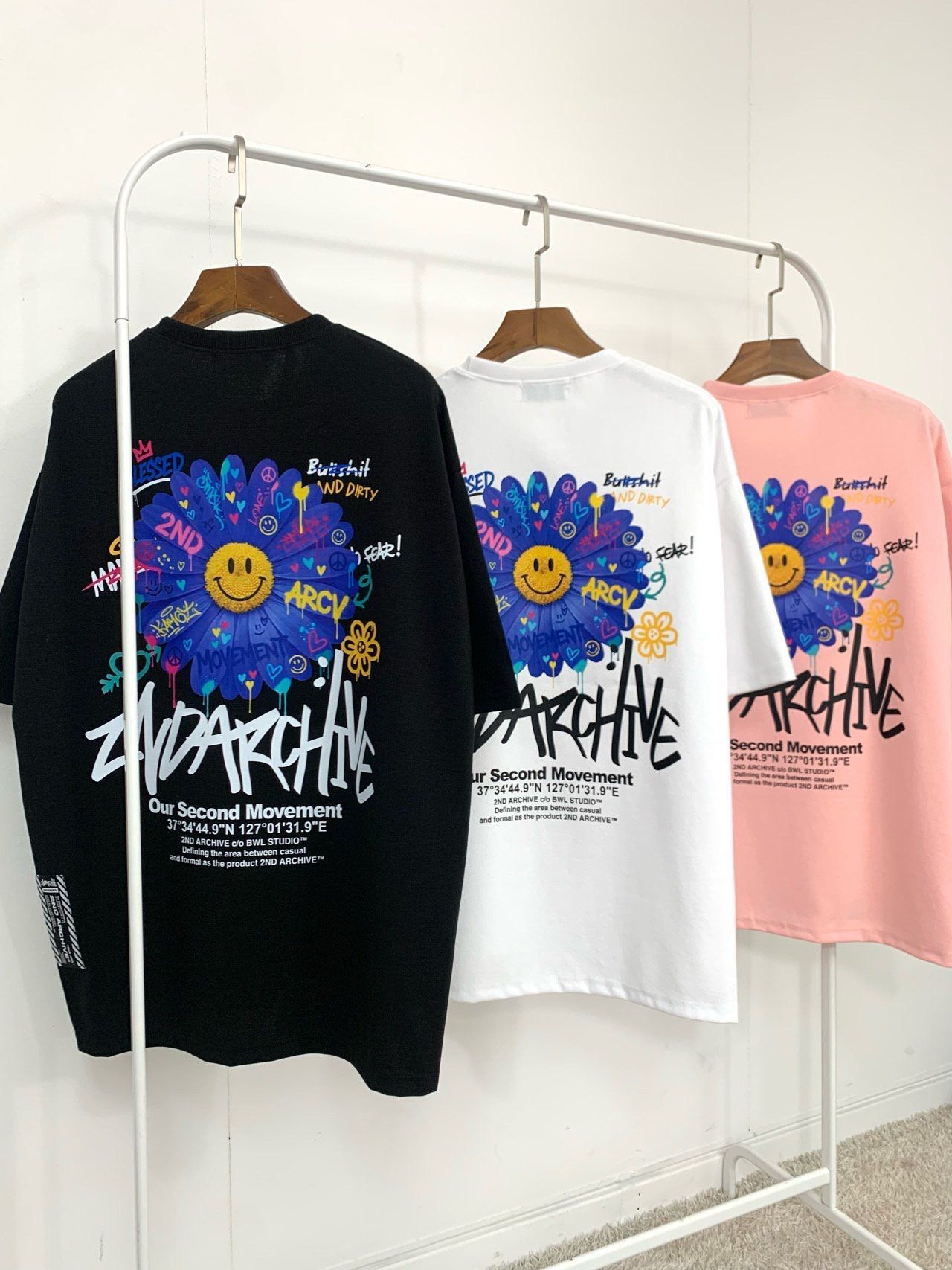 花花圖案英文字短袖Tee 2nd-351T