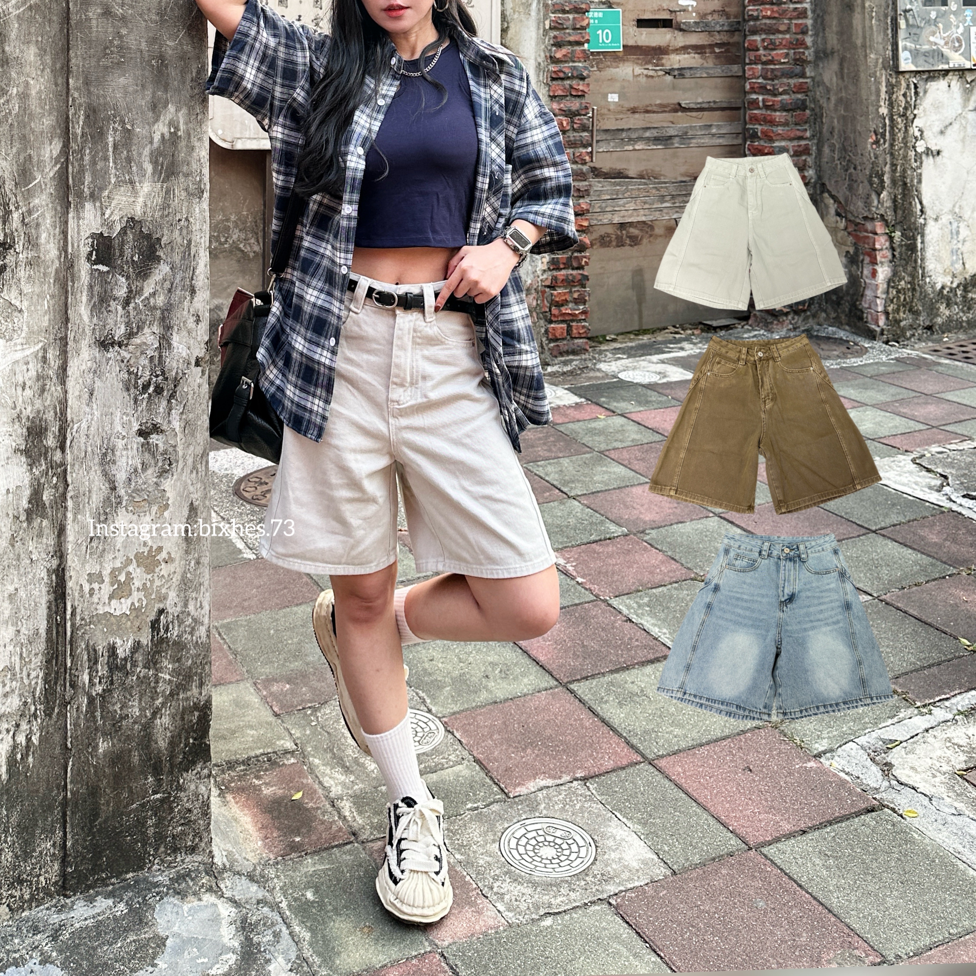 簡約挺版牛仔五分褲(E00072)