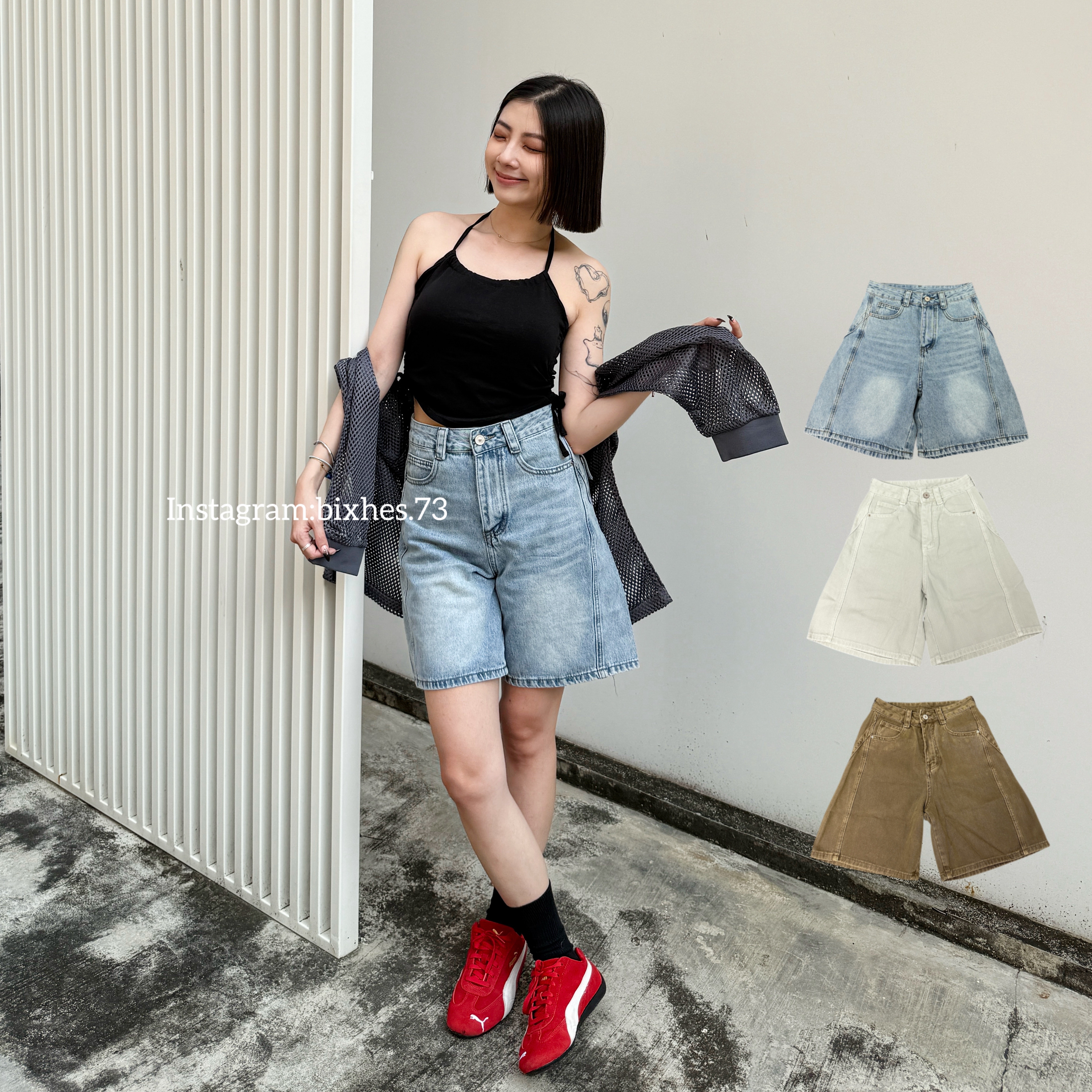 簡約挺版牛仔五分褲(E00072)