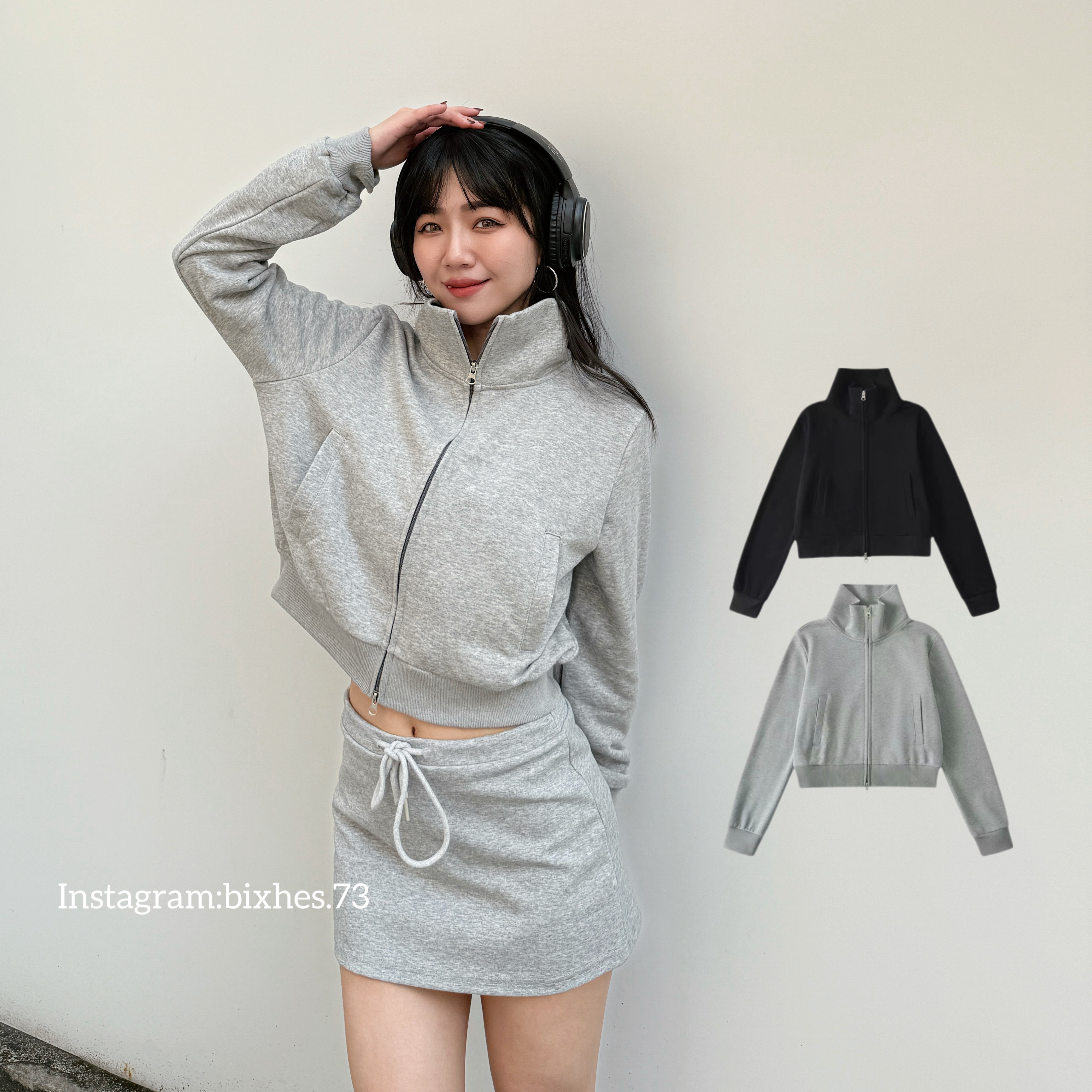 棉質立領雙拉鏈外套(F00023)