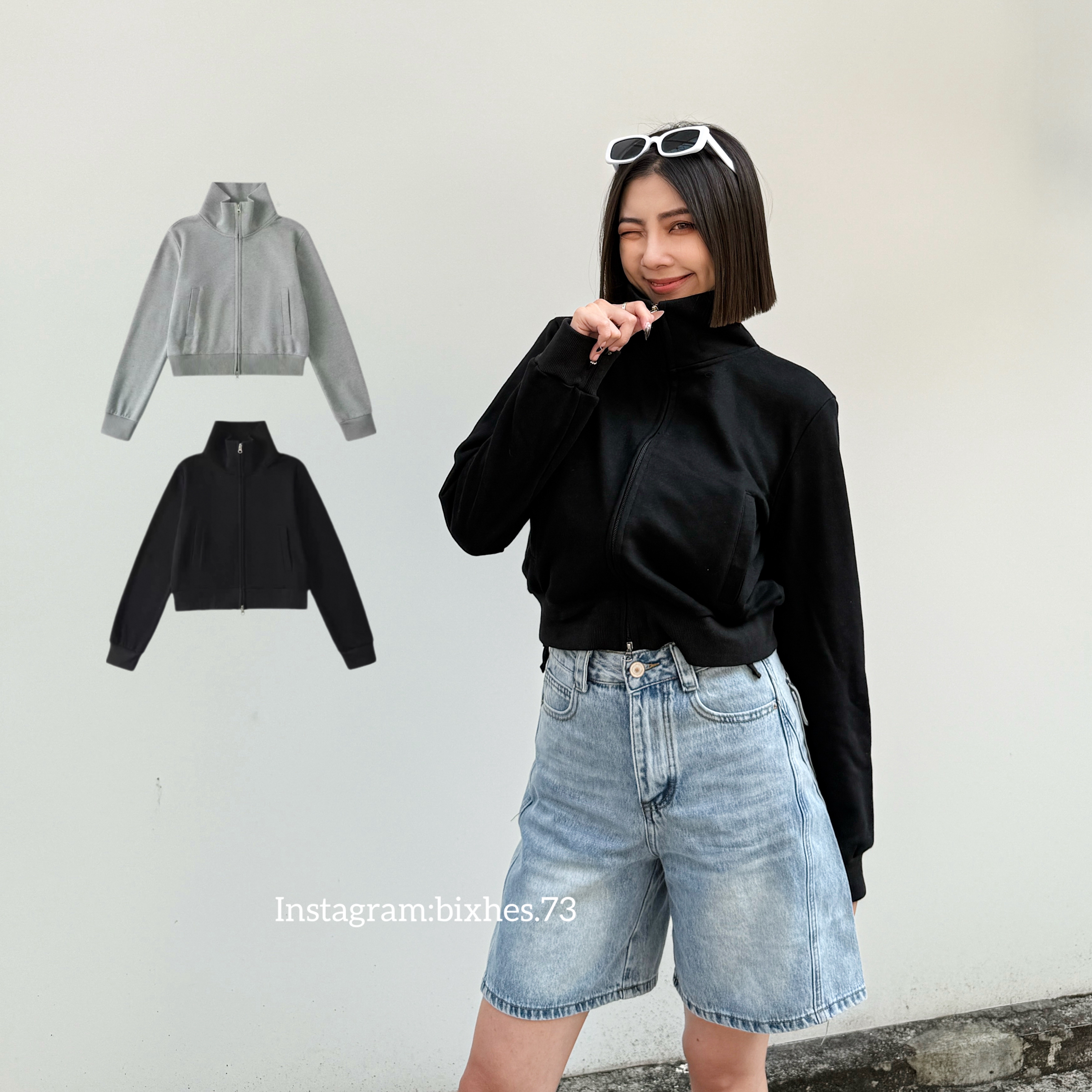 棉質立領雙拉鏈外套(F00023)