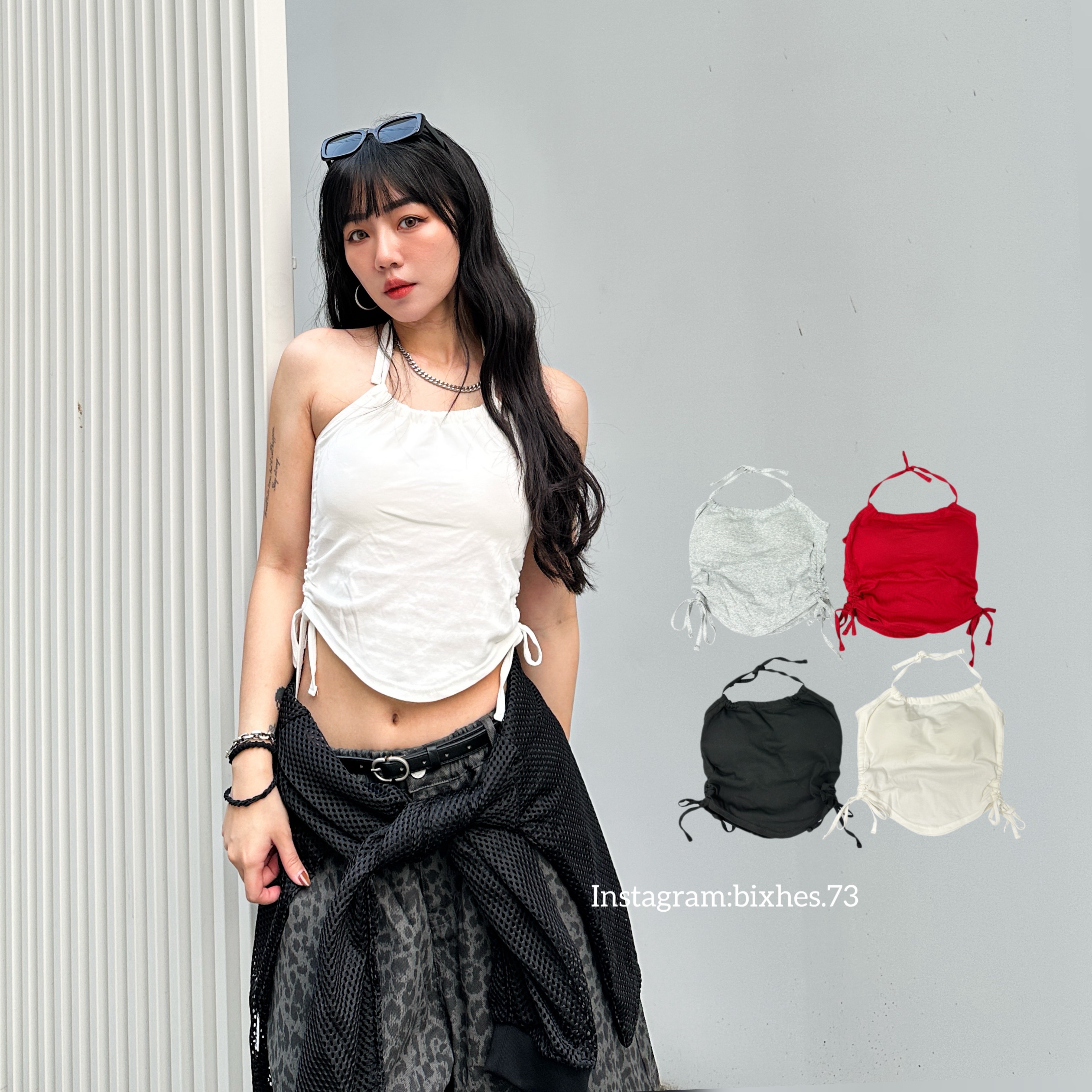 側綁掛脖抽繩背心(C00018)