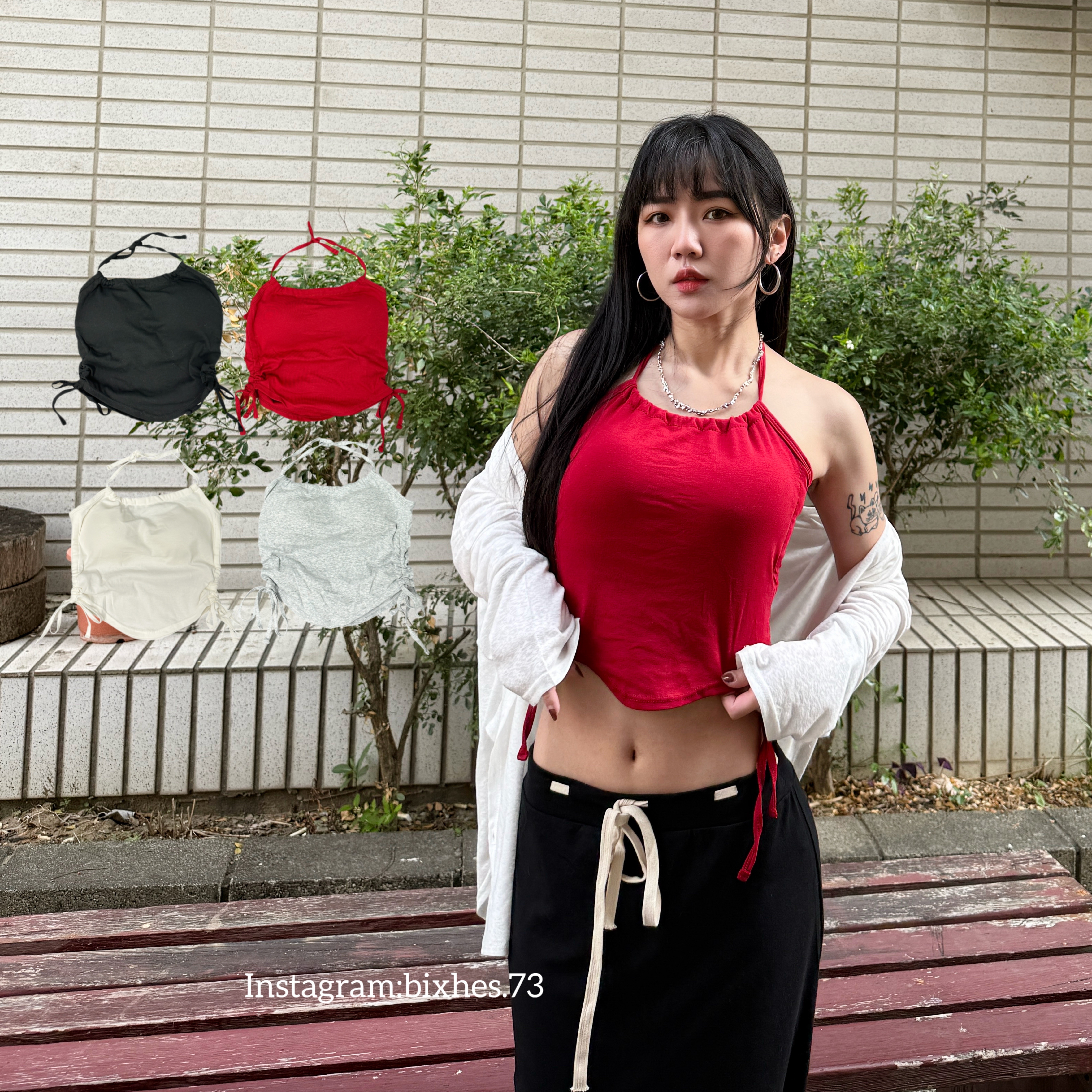 側綁掛脖抽繩背心(C00018)