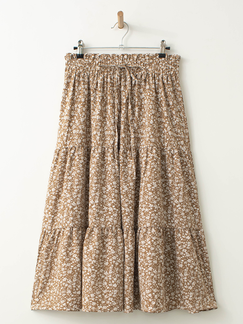 小碎花荷葉寬版鬆緊腰層次蛋糕裙