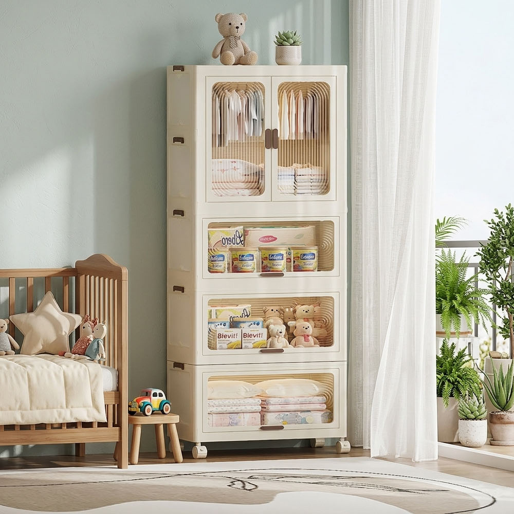 【AOTTO】57面寬雙開門上掀附輪折疊收納衣櫃(AT-602)