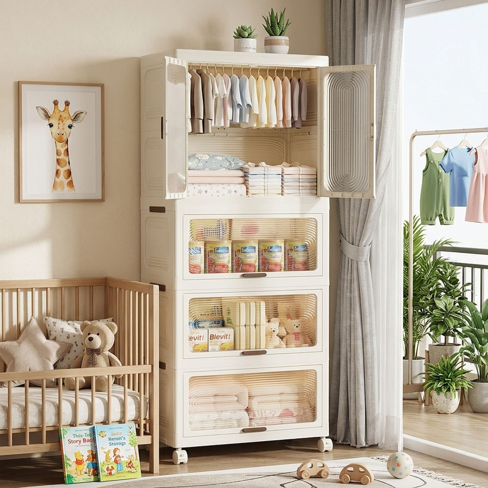 【AOTTO】57面寬雙開門上掀附輪折疊收納衣櫃(AT-602)