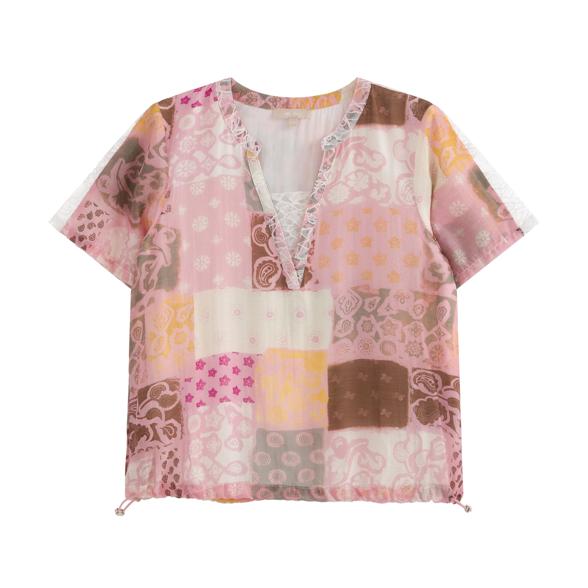 mi-tu 拼接印花T恤