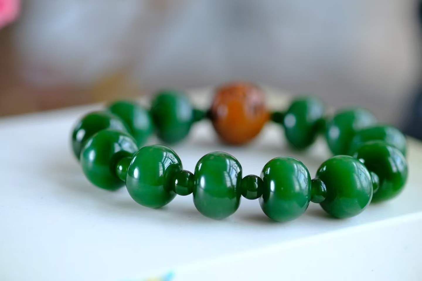 326753 和田玉碧玉鼓珠手鏈