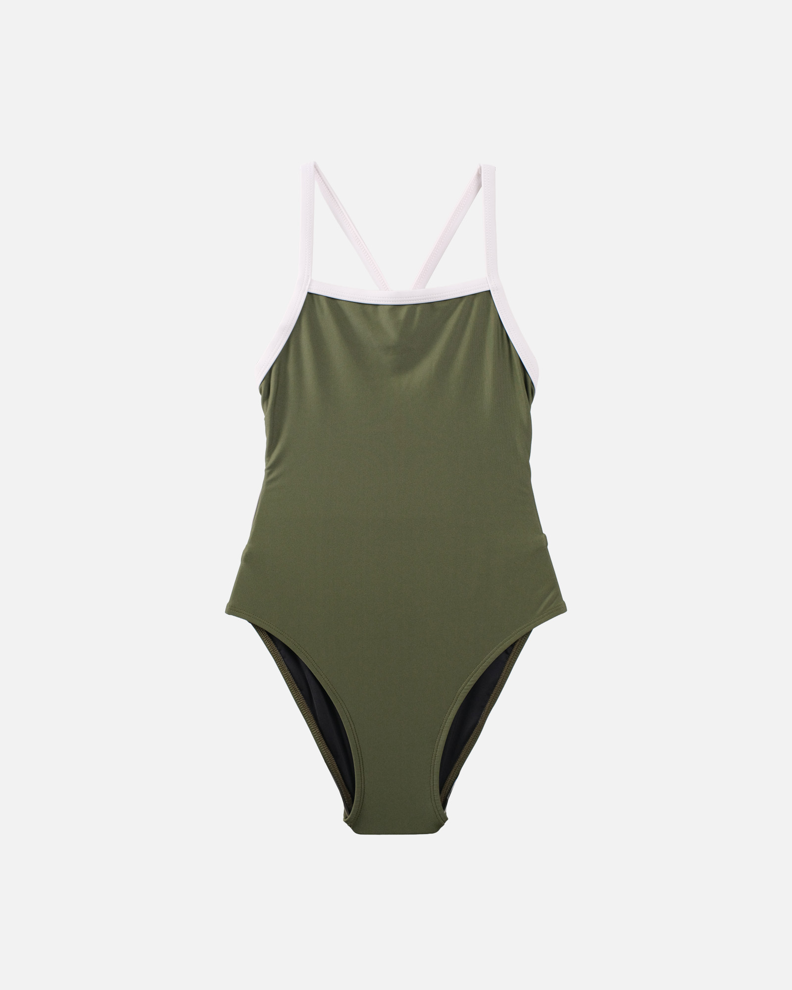 【橄欖綠x素白邊】ARE 泳著｜無墊練習泳裝