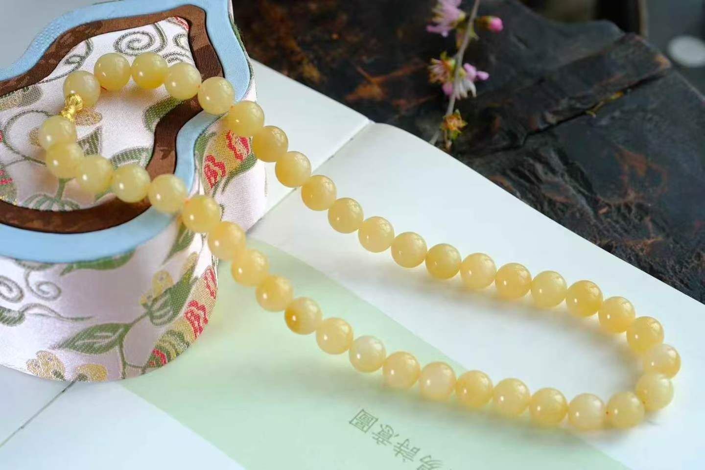 和田玉黃口糖珠串 (12mm直徑),天然和田玉軟玉