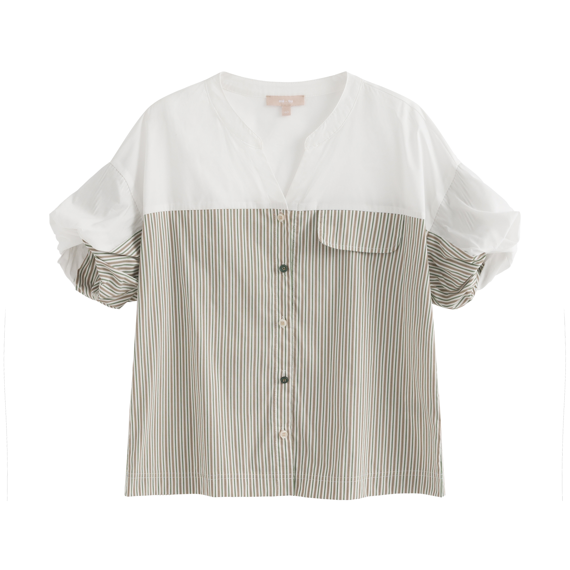 mi-tu 條紋拼色恤衫